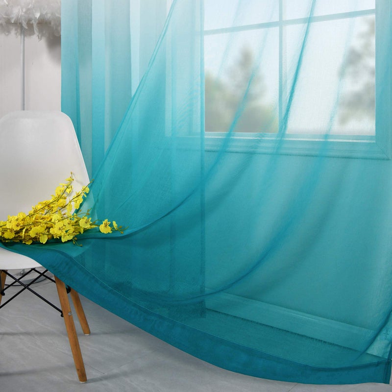 KOUFALL Teal Coastal Curtains for Living Room 63 Inch Length,Sheer Cowgirl Room Decor Ocean Mermaid Curtains for Girls Bedroom - Image 3